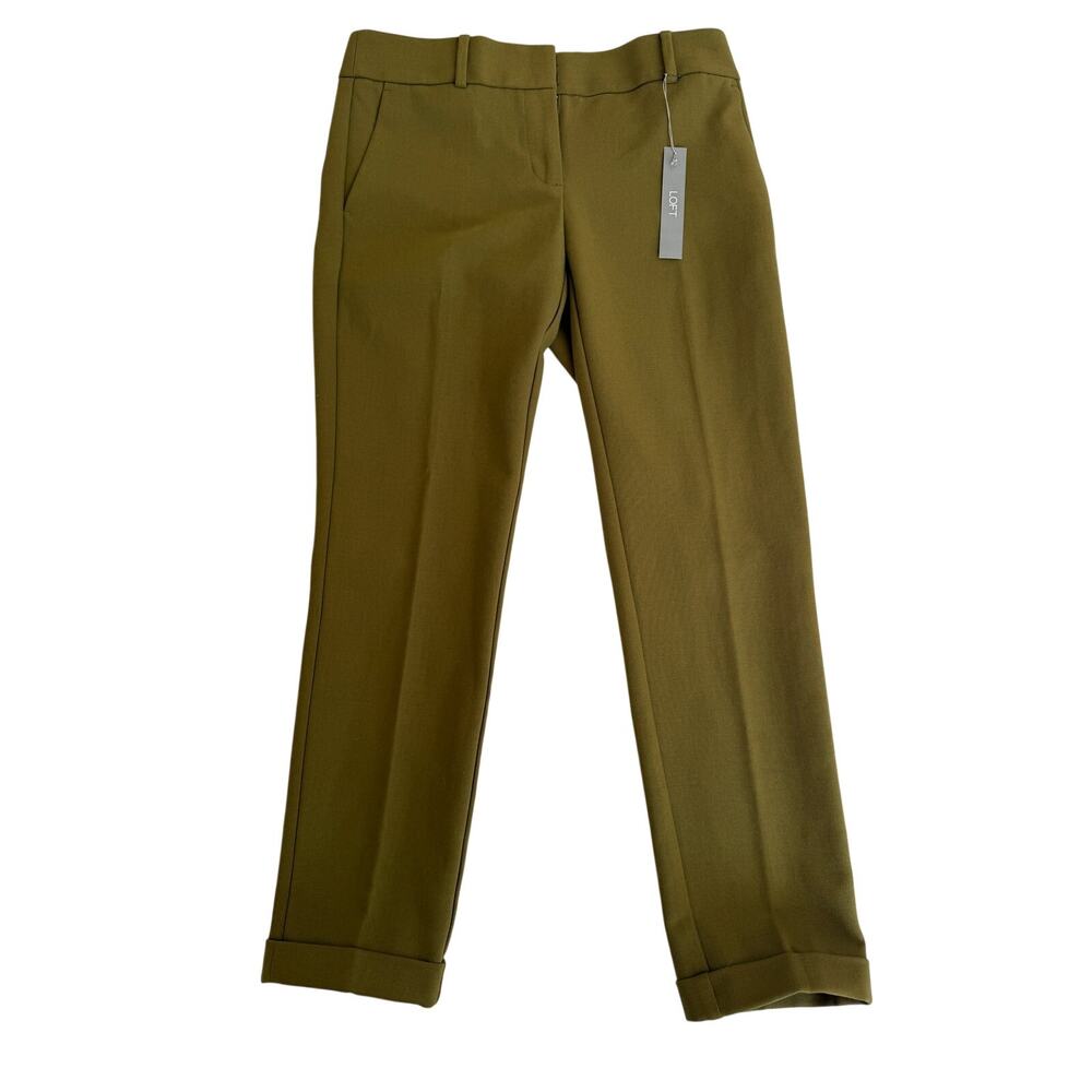 New LOFT Women's Size 2 Olive Green Slim Trousers Cuffed Ankle Dress Pants